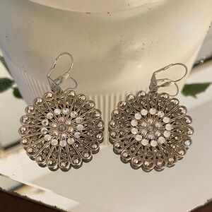 Elegant Silver and White geometric rhinestone Earrings